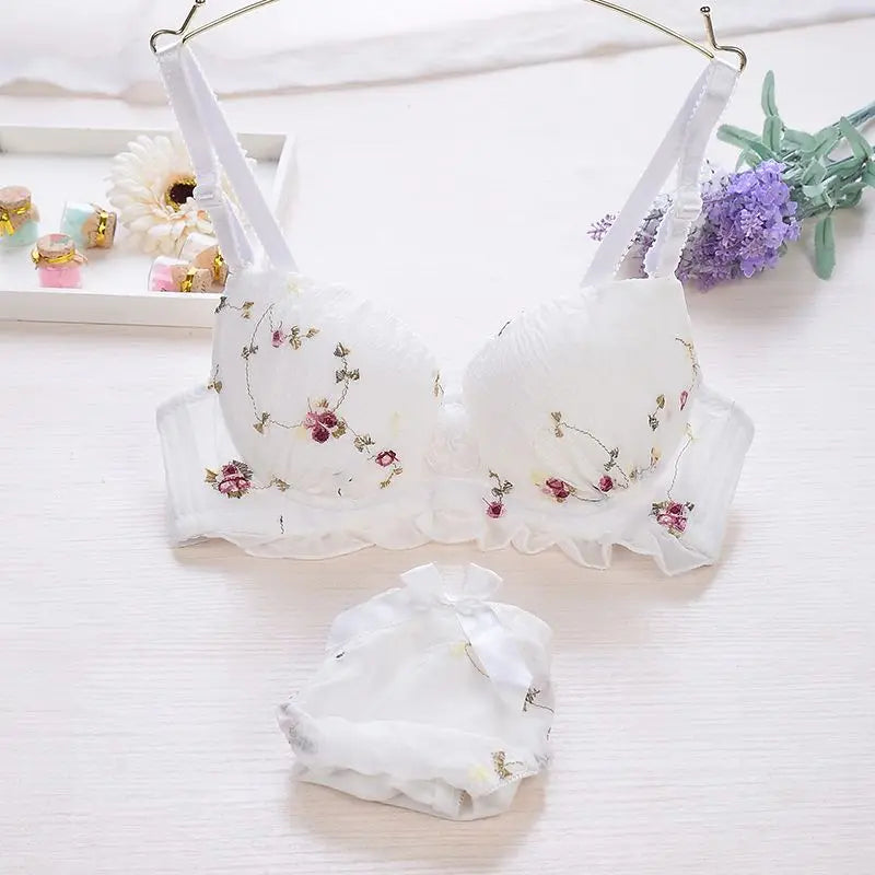 Comfortable Cotton Underwear Set Floral Lace Bra and Panties