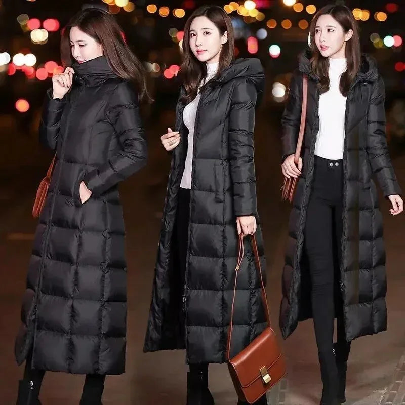 Long Down Cotton  Winter Warm Hooded Cotton-padded Coat Thicken Warm Puffer Coat