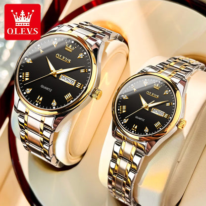 OLEVS High Quality Luxury Couple Watch Stainless Steel Waterproof