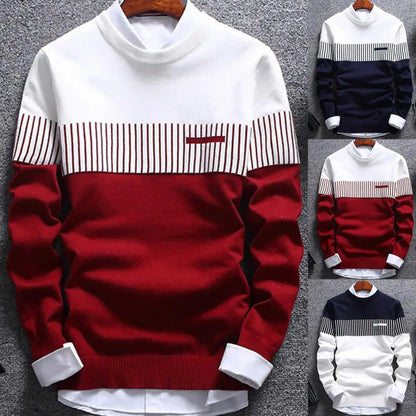 Pullover Color Block Patchwork O Neck Long Sleeve Knitted Sweater For Men