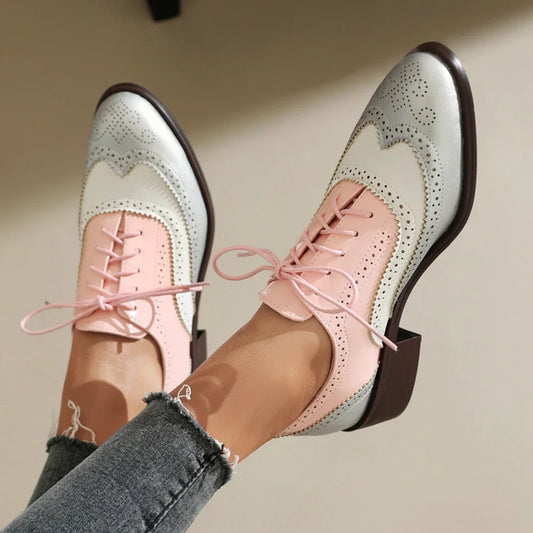 Vintage Style Casual Lace up  Oxfords Fashion  Brogs Women Flats Lady Leather Single Shoe Big Size