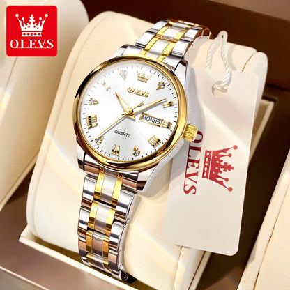 OLEVS High Quality Luxury Couple Watch Stainless Steel Waterproof