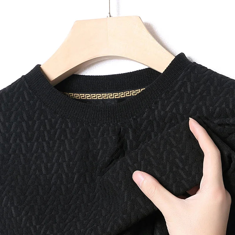 Men's Casual Jacquard Long Sleeved Round Neck Casual T-shirt Fashion Top