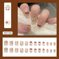 Caramel Flower 24 Pcs Press on Nails Pink Gradient  Glossy Artificial  Reusable Nails