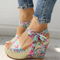 Ladies  Platform Floral Women's Lace-up Comfy Wedges