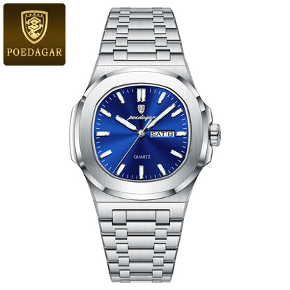 POEDAGAR  Military  Square WaterproofStainless Steel Quartz Men's Watches