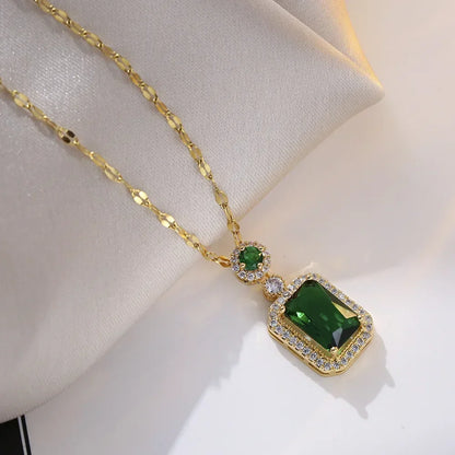 Emerald Color Earring Necklace Rings Set