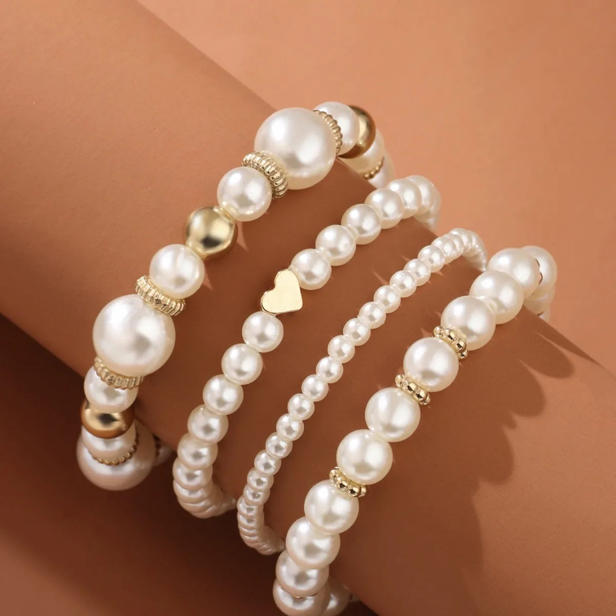 4Pcs/Set Heart White Color Pearl Bracelets Set