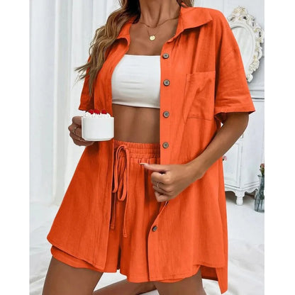 Single breasted Top Broad legged Shorts Set