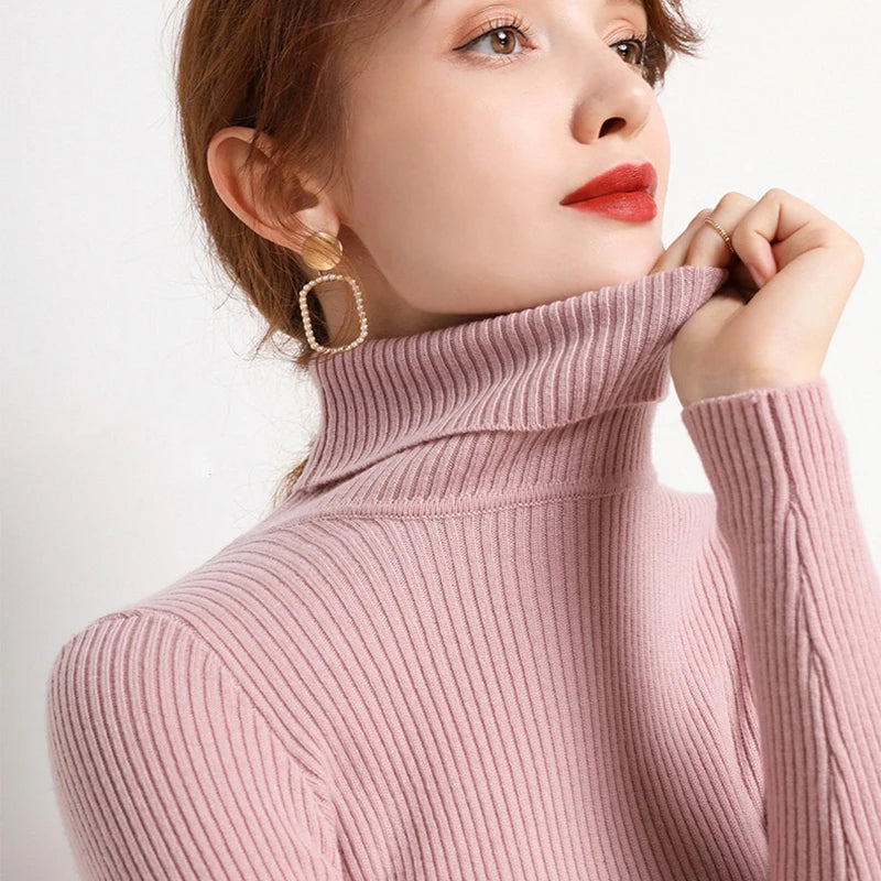 Turtleneck Knitted Soft Pullovers Cashmere Sweaters For Women