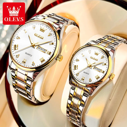 OLEVS High Quality Luxury Couple Watch Stainless Steel Waterproof