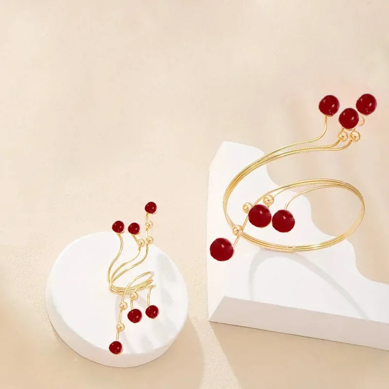 Red Imitation Pearls Bracelet and Ring Set