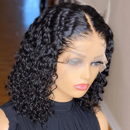 13x4 Deep Wave Curly Bob Wig Human Hair Transparent Lace