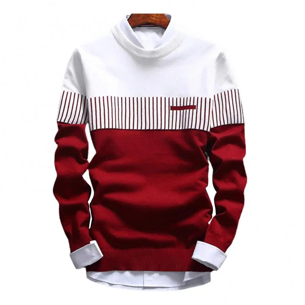 Pullover Color Block Patchwork O Neck Long Sleeve Knitted Sweater For Men