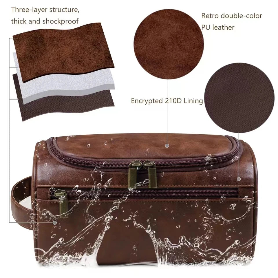 Leather Toiletry Dopp Kit Cosmetic Bag for traveling