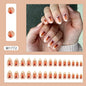 Caramel Flower 24 Pcs Press on Nails Pink Gradient  Glossy Artificial  Reusable Nails