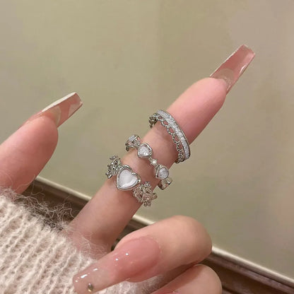 2PCS Crystal Crown Adjustable Ring