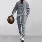 Men's Knitted Suit Sets Long Sleeve V-neck Shirts and Drawstring Pants Sets