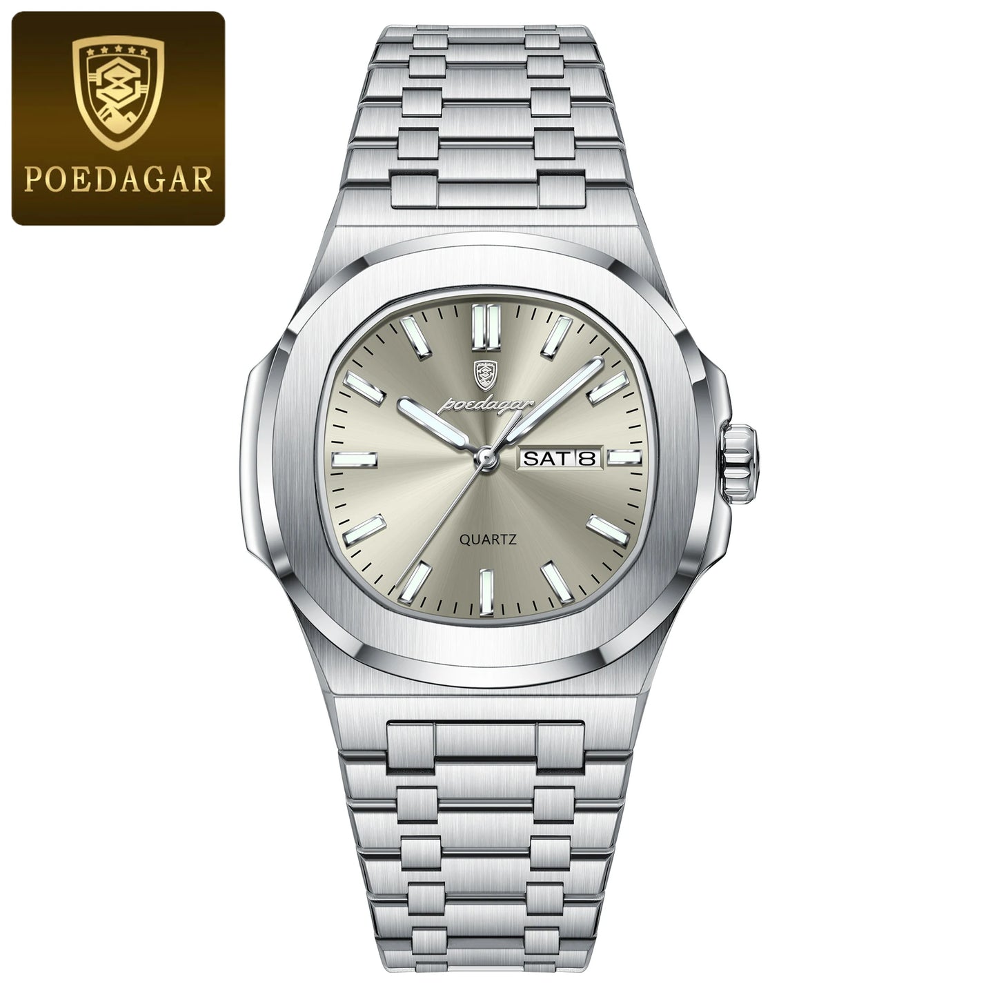 POEDAGAR  Military  Square WaterproofStainless Steel Quartz Men's Watches