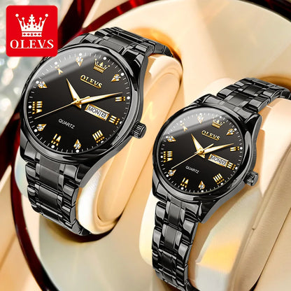 OLEVS High Quality Luxury Couple Watch Stainless Steel Waterproof