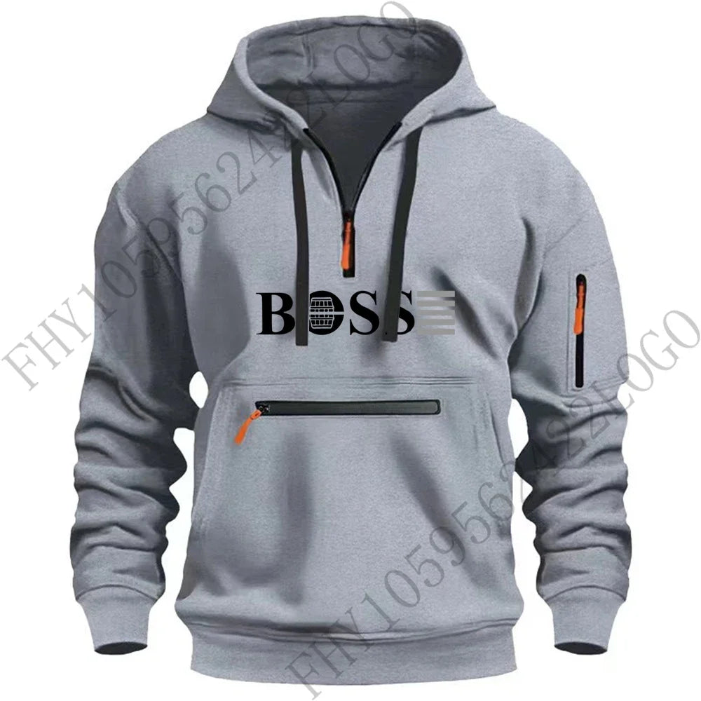 Men's digital printed leisure sports multi-zipper hooded long-sleeved hoodie pullover