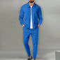 Waffle Jacket Set Solid Color Lapel Zip-Up Men's Jacket Casual And Comfortable Pants