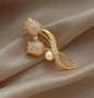 Golden Tulip Flower Imitation Pearl Brooch