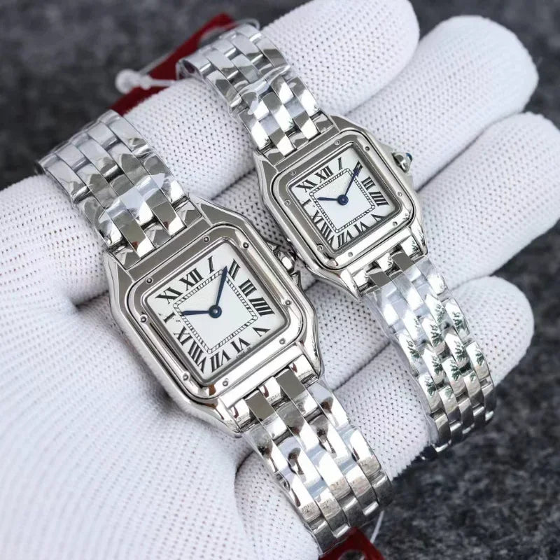 Square Watches Silver Stainless Steel Strap