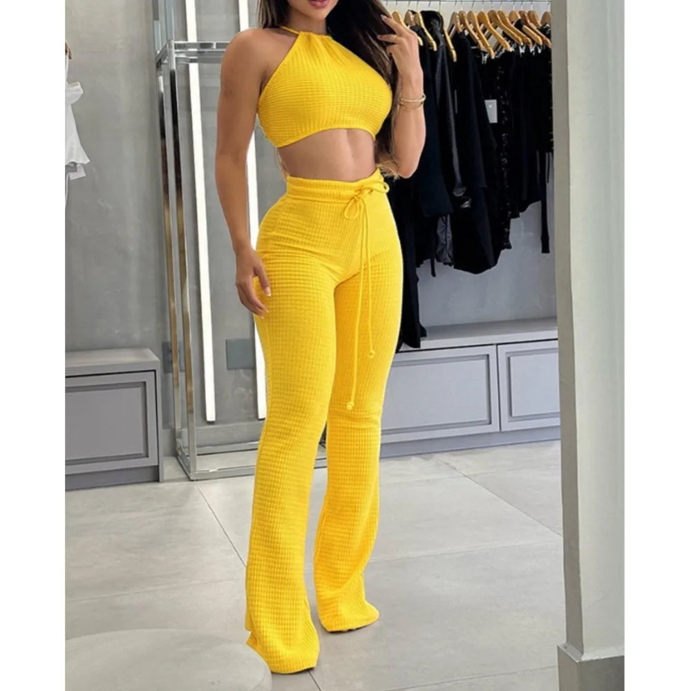 Halter Bra Wrap Tops 2 Piece Casual Fashion Pants Set