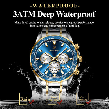 Luxury Sports Quartz Waterproof Luminous Date Chronograph  Stainless Steel Man Watch