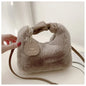 Women Faux Fur Plush Handbags Ruched Handle