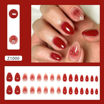 Caramel Flower 24 Pcs Press on Nails Pink Gradient  Glossy Artificial  Reusable Nails