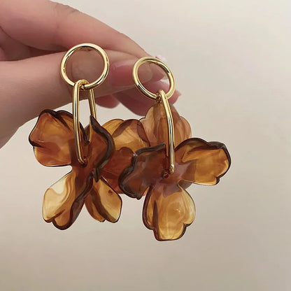 C Shape Metal Acrylic Petal Earrings European American Style