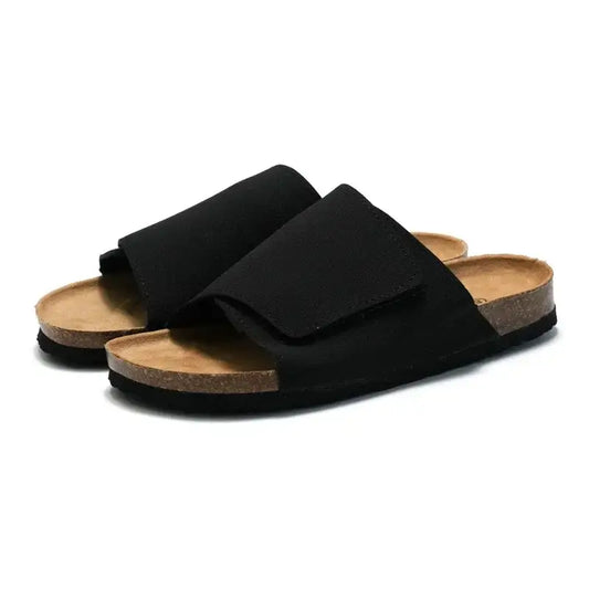 Suede Leather Cork Slippers for Men Classic Flat Shoes Summer Men Outside Beach Sandals Man Roman Comfortable Slides