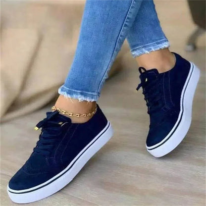 Low-top Vulcanized  Round Toe Casual Flat Shoes Lace-up