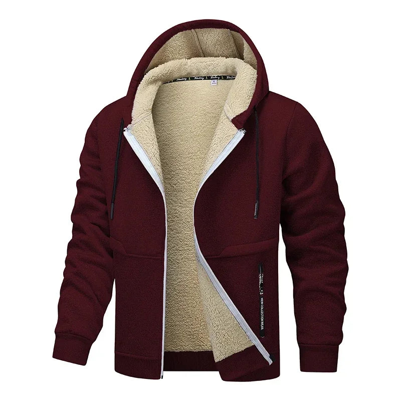 Lambswool Zipper Hoodies Thicken Warm Jacket Long Sleeve Casual Sports Fleece Coats Hooded Man Jackets