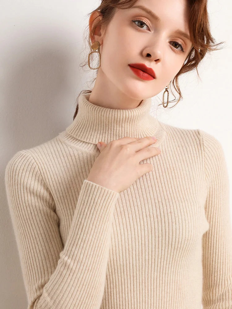 Turtleneck Knitted Soft Pullovers Cashmere Sweaters For Women