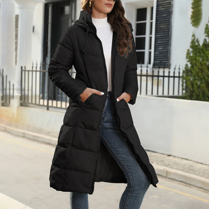 Women's Long Puffer Quilted Winter Coat Long Sleeve Zip Up with Hood Casual