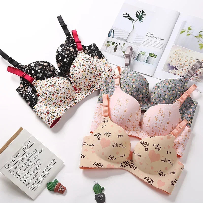 Floral Print Seamless Push Up Bras One-Piece Underwear