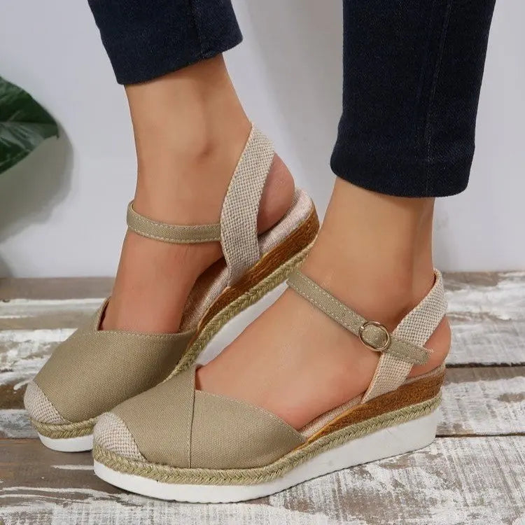 Closed Toe Wedge  Buckle Strap Gladiator Shoes