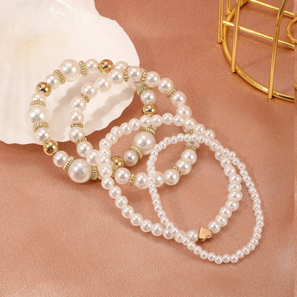 4Pcs/Set Heart White Color Pearl Bracelets Set