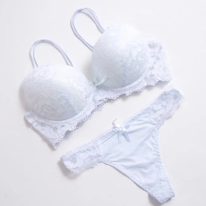 Floral Embroidery Lace Push Up Bra Set