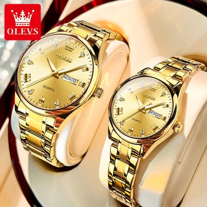 OLEVS High Quality Luxury Couple Watch Stainless Steel Waterproof