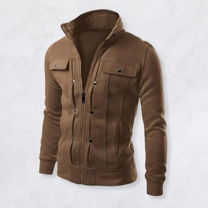 Outerwear Solid Color Stand Collar Jacket with Buttons Zipper Closure for Spring Autumn Long for Men