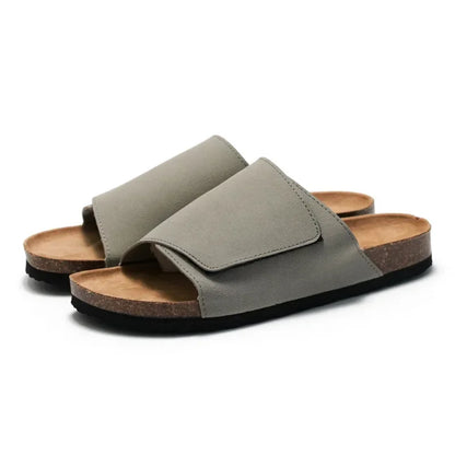 Suede Leather Cork Slippers for Men Classic Flat Shoes Summer Men Outside Beach Sandals Man Roman Comfortable Slides