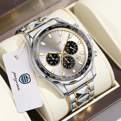 Classic Multifunctional Chronograph Quartz Wristwatch Sports Stainless Steel Waterproof