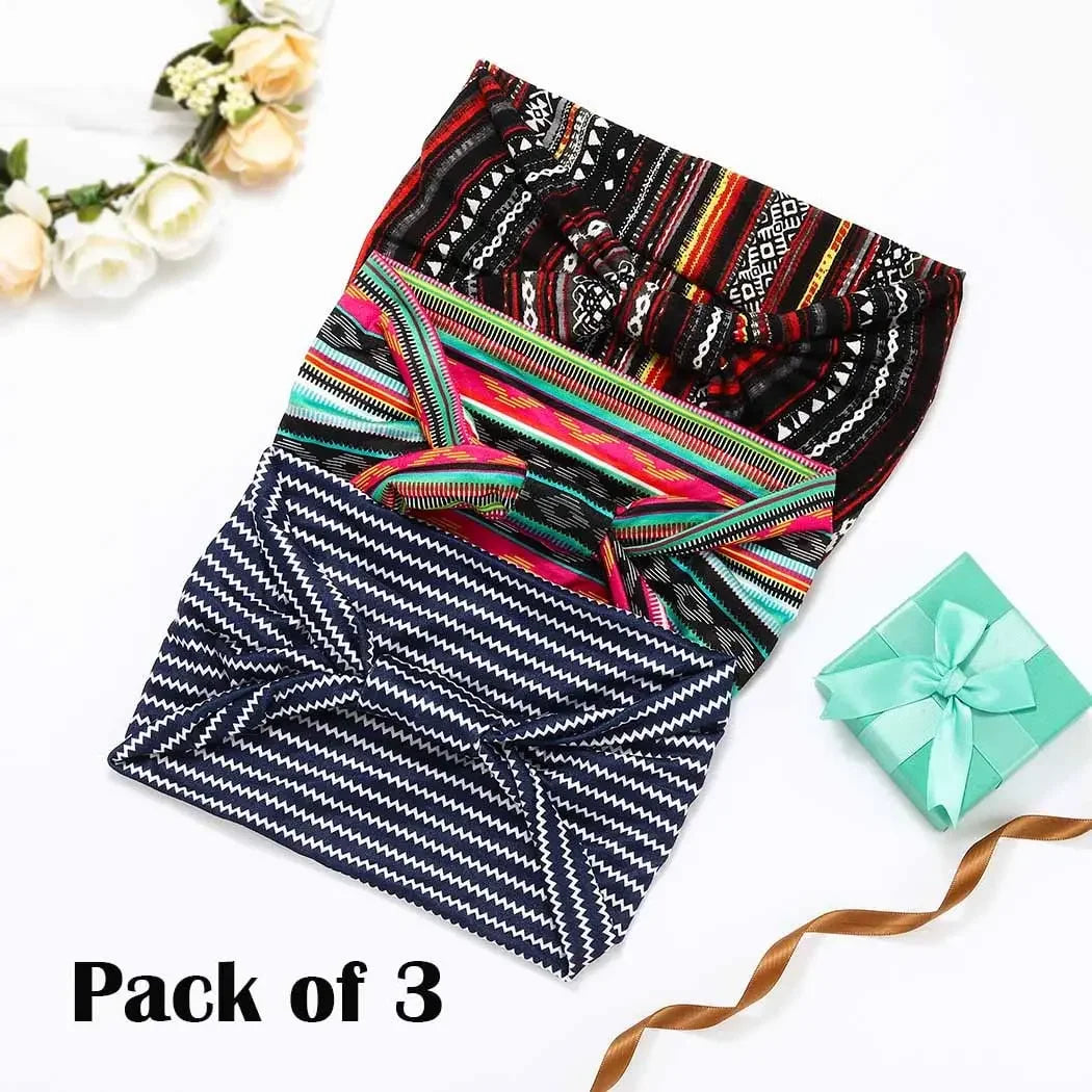 African Headbands for Women and Girls Printed Headwraps Elastic Turban Headscarfs Accessories