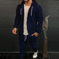 Solid Color Fashion Casual Suit Hooded Cardigant and Trousers Menswear Set