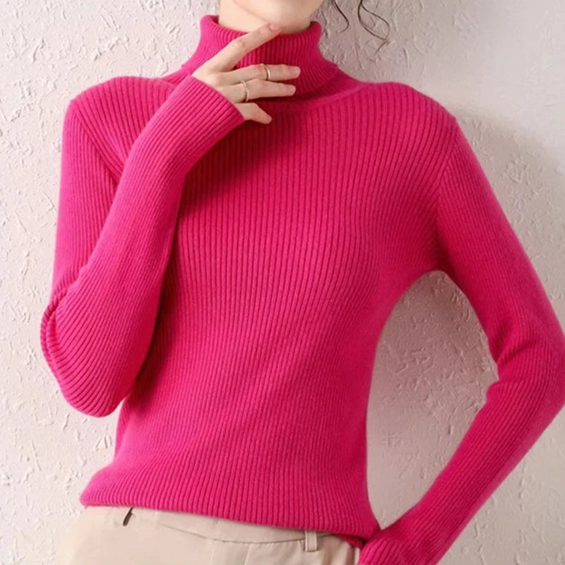 Turtleneck Knitted Soft Pullovers Cashmere Sweaters For Women