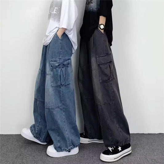 Vintage Wide Leg Big Pocket Loose Straight Leg Casual  Jeans